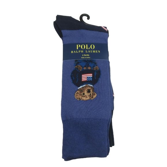 Polo Ralph Lauren Denim Bear Slack Socks Mens Size 10-13 (2 PAIRS) NEW - Picture 1 of 12